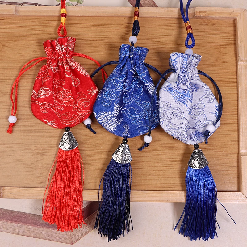 Fashion Chinese Style Retro Gift Jewelry Drawstring Storage Bag Brocade Embroidery Sachet Tassel Bag Party Festival Decoration