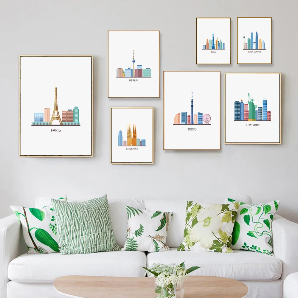 París Barcelona Berlín Tokio Nueva York Dubai ciudades horizoganes cartel arte pintura para el hogar estudio sala de estar pared y decoración de mesa