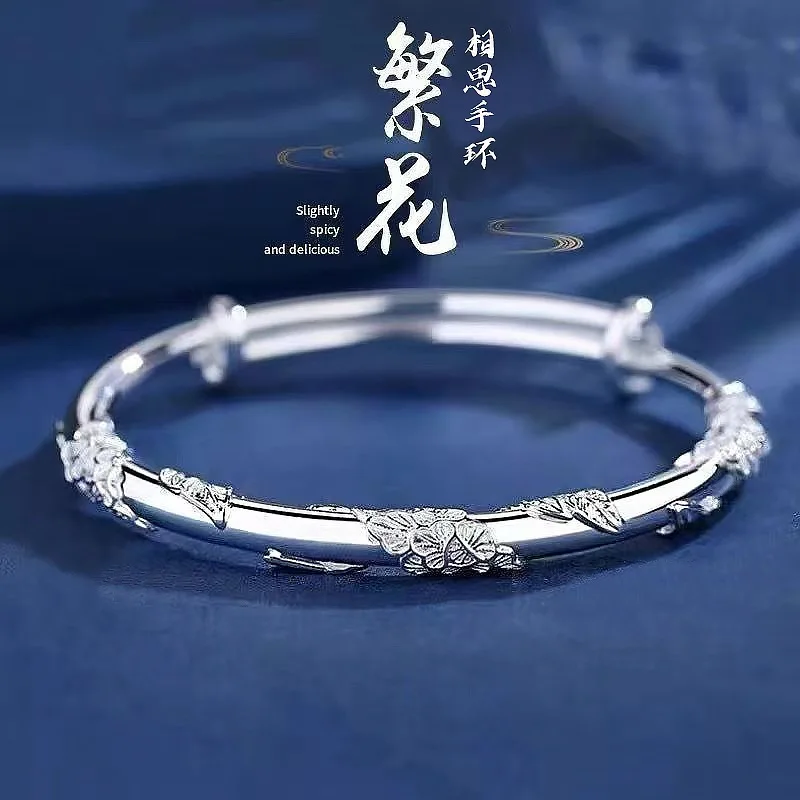 Xiangsi Vine Ancient Method S999 Silver Plated Bracelet for Women, Simple, Fashionable, High end, Peacock Blossom Bracelet, Brac