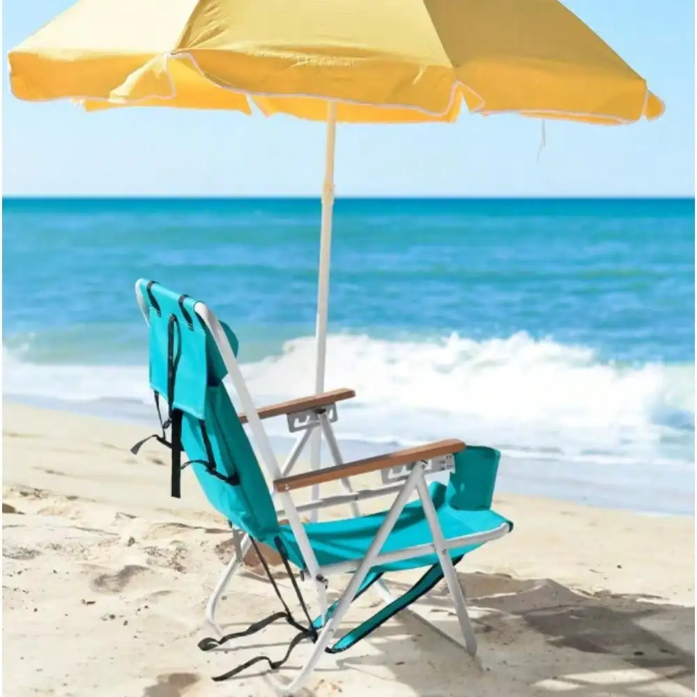 

Portable Mint Green Steel Folding Adjustable Headrest Beach Chair