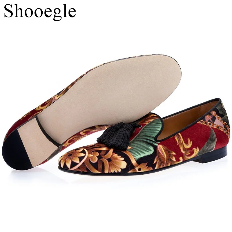 Men Fringe Tassel Loafers Floral Embroidery Casual Shoes Men Colorful Hand-embroidered Canvas Slippers Slip On Casual Flats