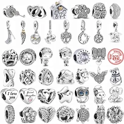 Cuentas de plata 925 para mujer, abalorios con forma de árbol familiar, corazón, copo de nieve, pluma, compatible con pulseras Pandora originales, joyería artesanal, nuevo