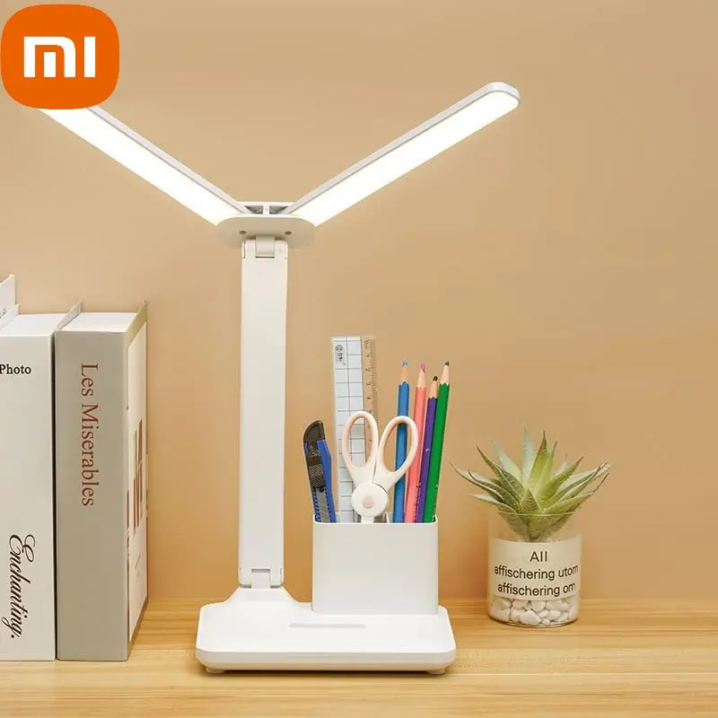 xiaomi led lampada de mesa de cabeca dupla 32 pecas luzes led lampada de mesa a pilhas com carregamento usb luzes de protecao para os olhos 01