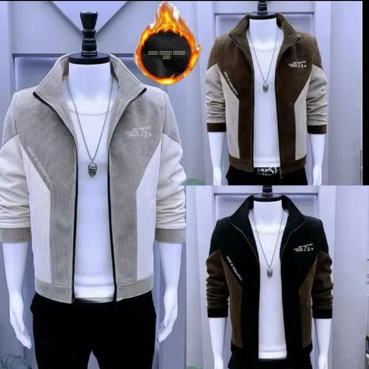 

Men's Faionable Fce Lined Zipper Stand Collar Jaet Autumn Winter New Arrival Casual Sle Korean Version Thiened Lon...