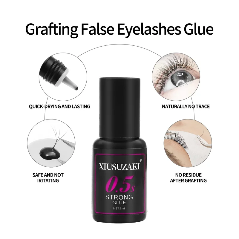 6ml False Eyelash Extension Glue 0.5S 1S Fast Drying Black Transparent False Lash Adhesive Glue Low Irritation Eyelash Glue