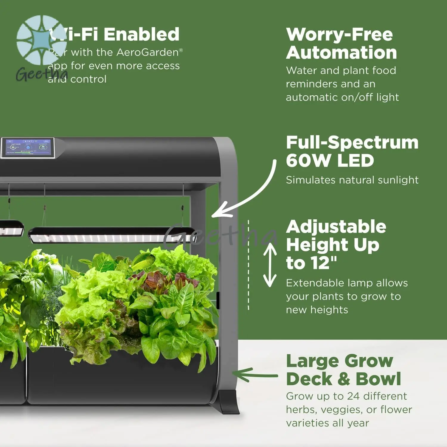 Farm 24Basic with Salad Bar Seed Pod Kit - Indoor Garden with LED Grow Light, Black