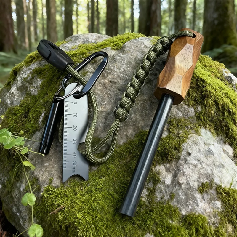Outdoor Solid Wood Handle Ignition Stick with Magnesium Scraper Wilderness Survival Camping Ignition Stone Cigarette accessories
