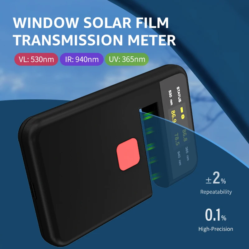 Medidor Portátil de Transmissão de Matiz de Janela em Medidor de Transmitância vl uv ir Testador de Filme Solar de Vidro de Carro Carga tipo c