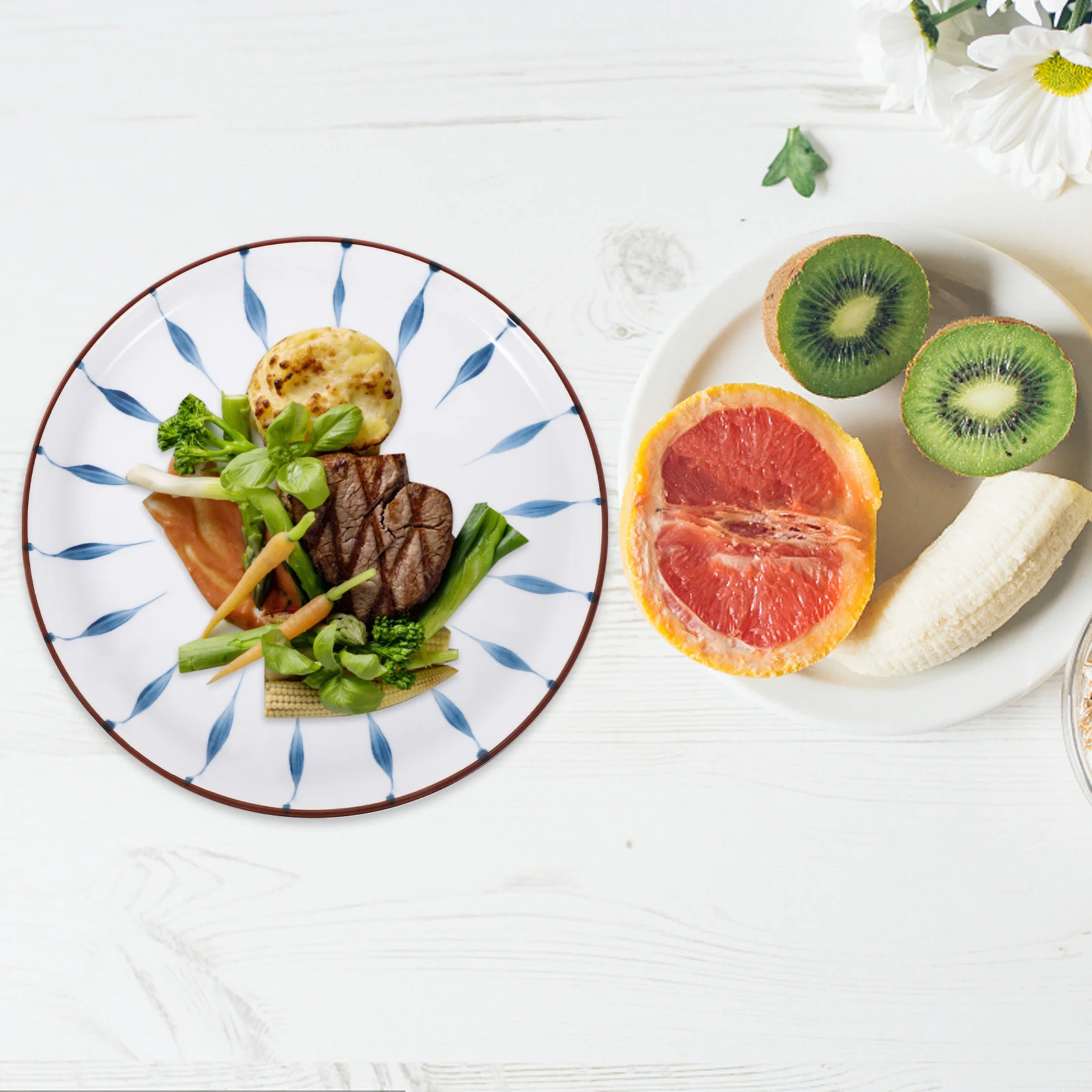 

Ceramic Sectioned Plate Divided Food-Controlled Dining Plate Hand-Painted Tableware for Adults Microwave Oven Oven Safe