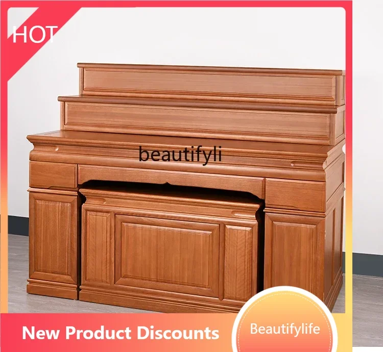 

D06 Three-layer solid wood golden sandalwood offering table, offering table household living room temple Tibetan style