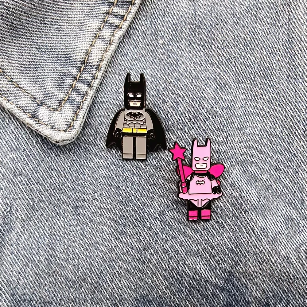 2pcs/set 3D Cartoon Star Pink Black Bat Love Heart Building Block Brooch Backpack Pendant Couple Brooch Accessory Gifts