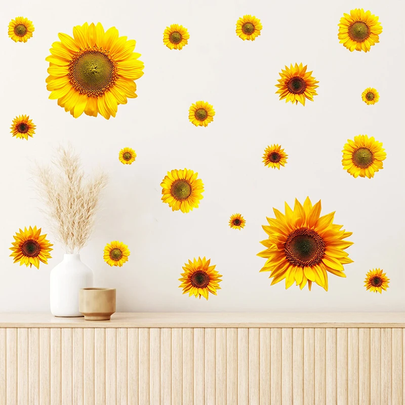 Sunflower Wall Stickers for Living Room Decoration Pvc Self-adhesive Plant Flowers Small Daisies Bedroom Window Sticker Decal