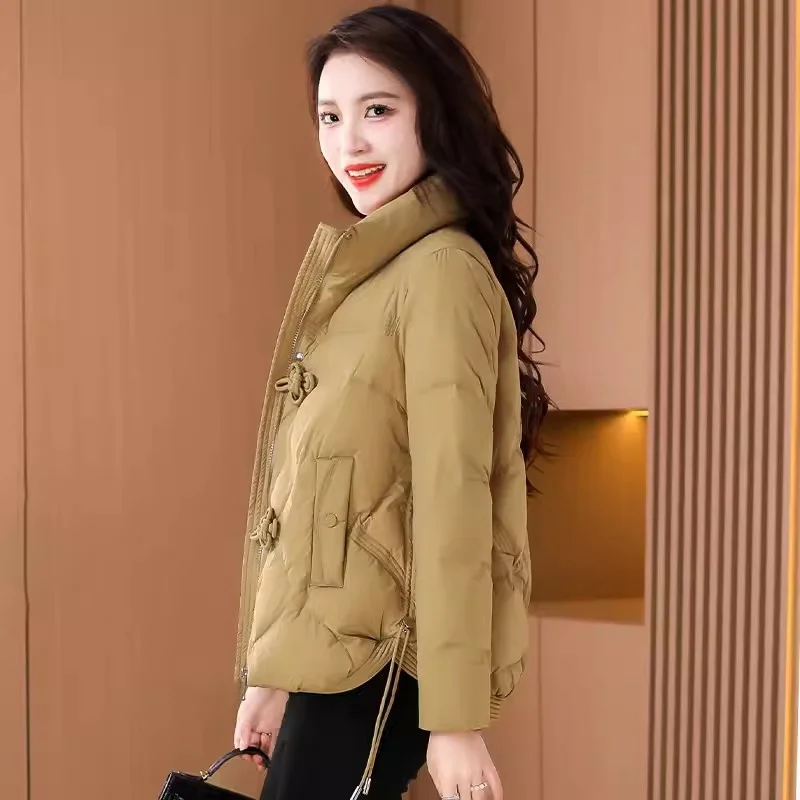 2024 Winter New Casual Warm Coat Fashion Stand up Collar Down Cotton Coat Women's Versatile Thickened Cold-Proof Coat Solid Colo