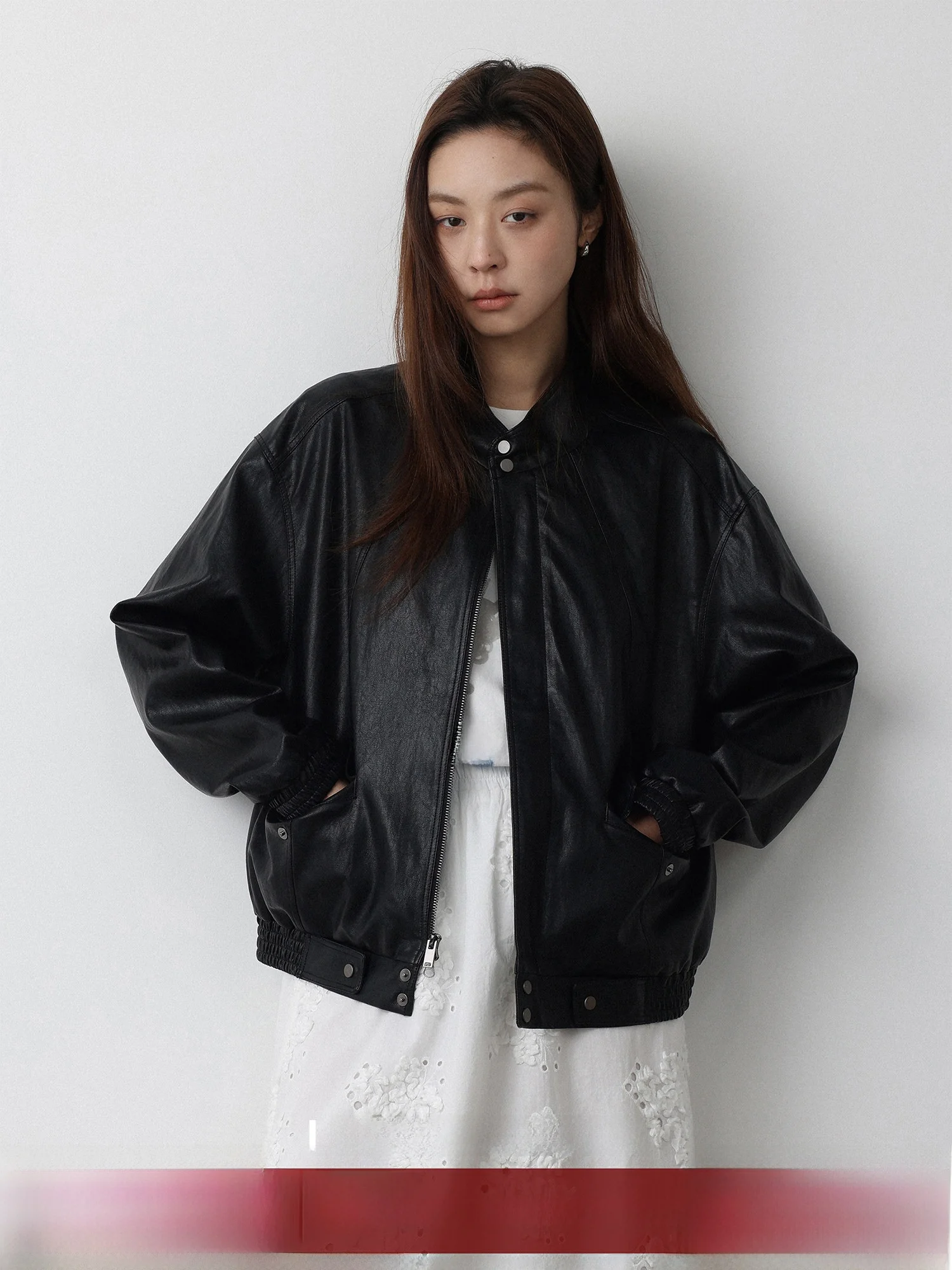 

LowCalorie Spring New PU Leather Long Sve Jaet Collar Design Resistant to Stain High Quali Women's Faion Outerwear