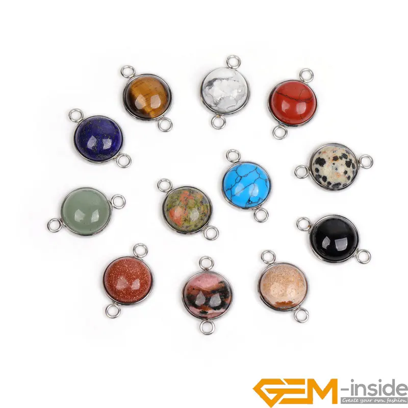 12Pcs Mixed Stone Cabochon Connector Charms Jewelry Making Findings For Rings Tennis Bracelet Necklace Gifts