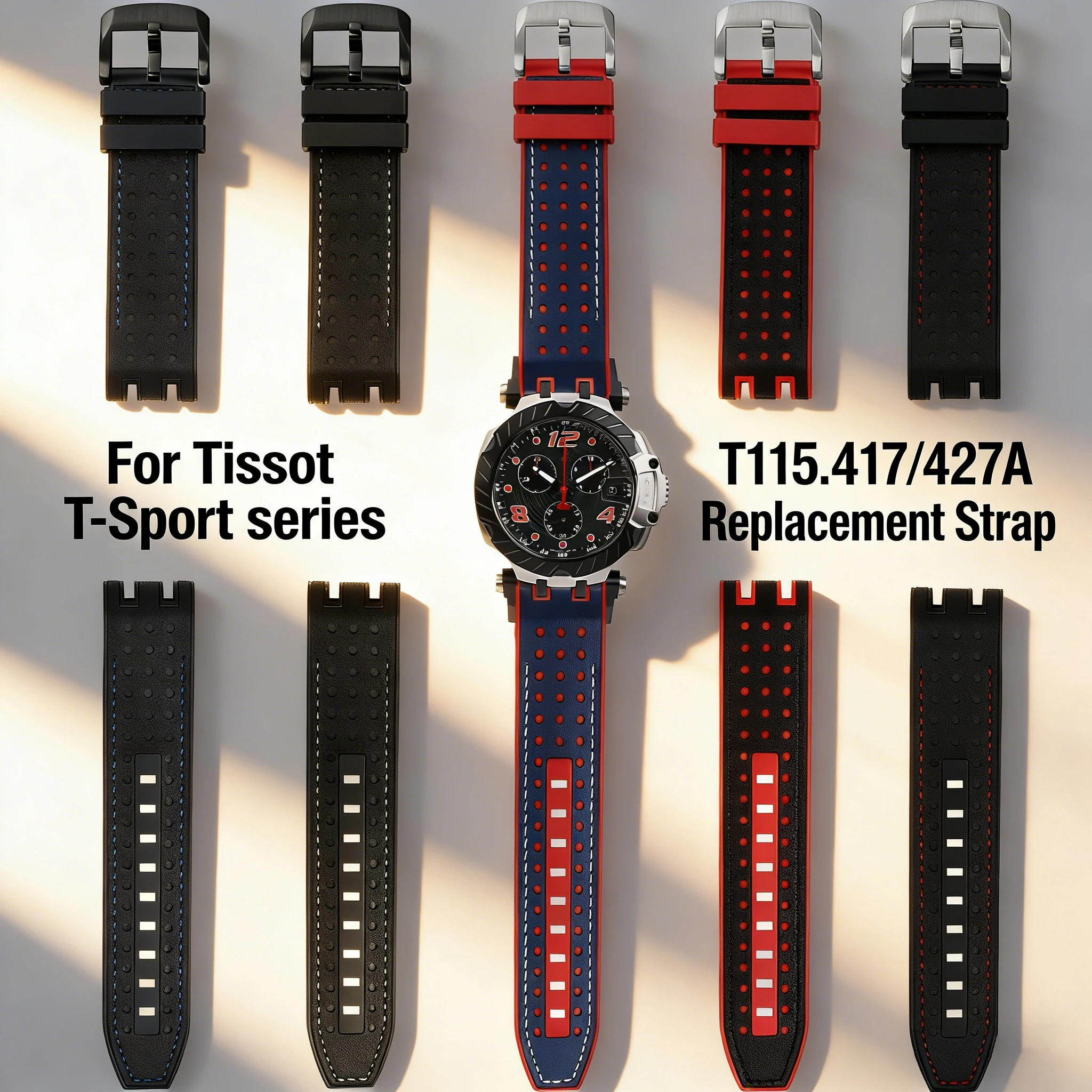 

Кожаный резиновый ремешок для Tissot RC100 MotoGP Series T115.417A/T115427A, мужской сменный ремешок, аксессуары, красный, синий, черный, инструменты для ремонта.