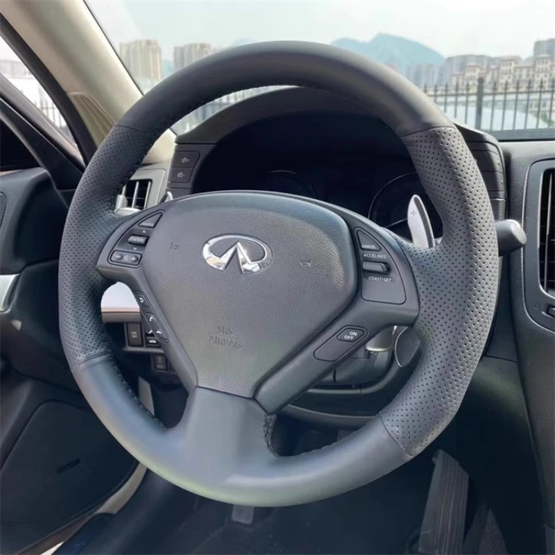 For Infiniti QX50 G25 G35 G37 EX25 EX35 EX37 2008-2013 Hand-Stitched Non-Slip Genuine Leather suede Car Steering Wheel Cover