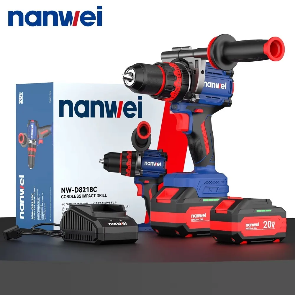 20V Brushless Cordless Impact Drill 160Nm Adjustable Torque 1/2 Chuck 13mm Rechargeable 4.0Ah Battery Power Tool for