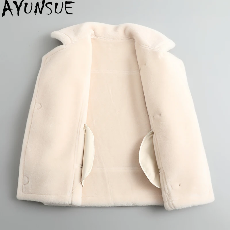 AYUNSUE Damenjacke aus natürlicher Wolle, mittellange Lammfelljacke, Damenbekleidung, elegant, Winter, neu in Oberbekleidung, 2025, Abrigo Mujer
