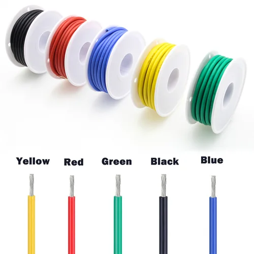 Imagen 2 del producto Cable eléctrico de 16/18/20/22/24/26/28 AWG con tubo termorretráctil, Kit de cables de conexión de silicona Flexible de cobre estañado trenzado de 5 colores