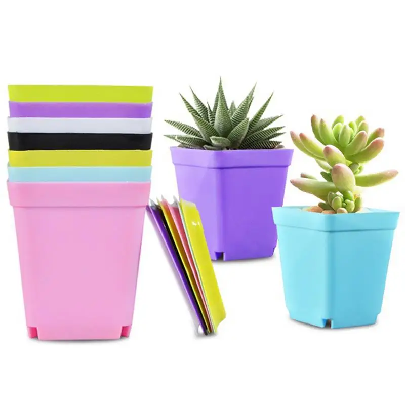 

10pcs/Pack Mini Plastic Flower Seedling Nursery Pot with Pallet Colorful Square Plant Pot Indoor Outdoor Flower Plant Containe