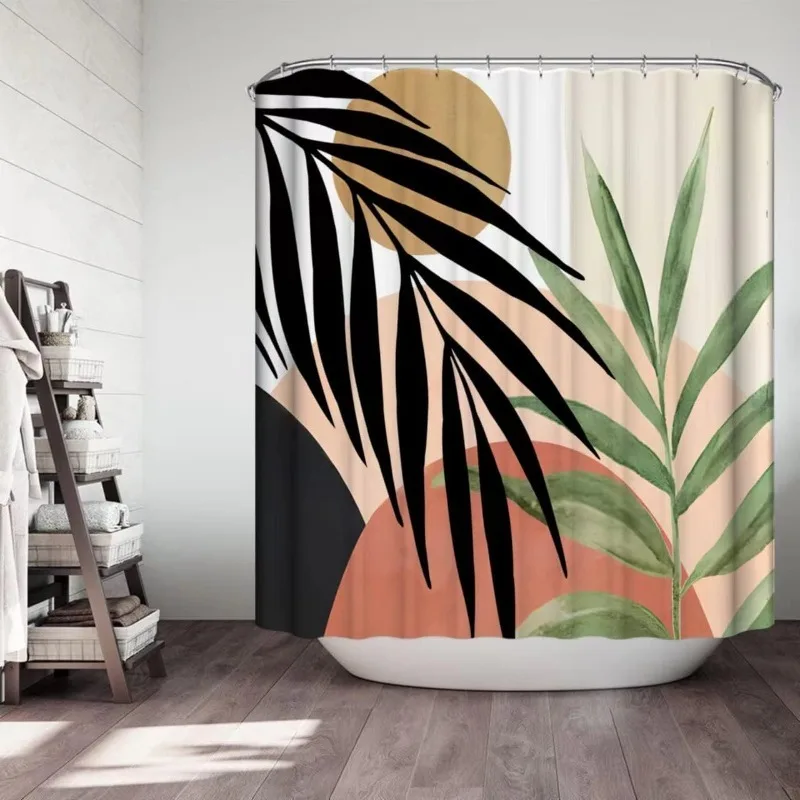 

180x180cm for Bathroom Decorative Shower Curtain Modern Simple Leaf Sun Shower Curtain Waterproof Shower Curtain with 12 Hooks
