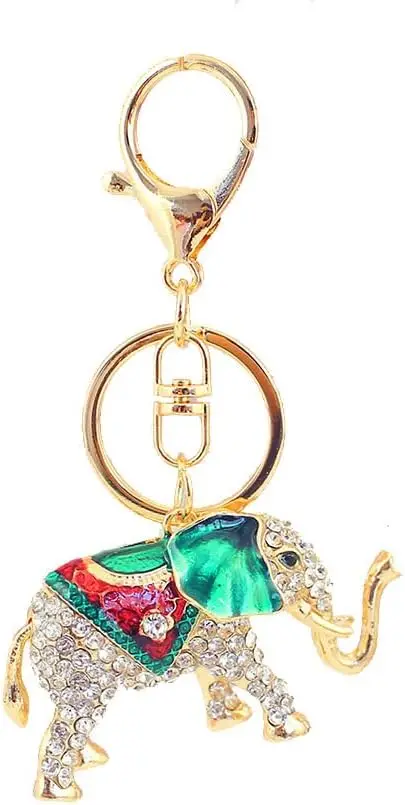 

One Pack Cute Colorful Thai Elephant Animal Rhinestone Car Keychain Ring Chain Gift Pack Buckle Charms