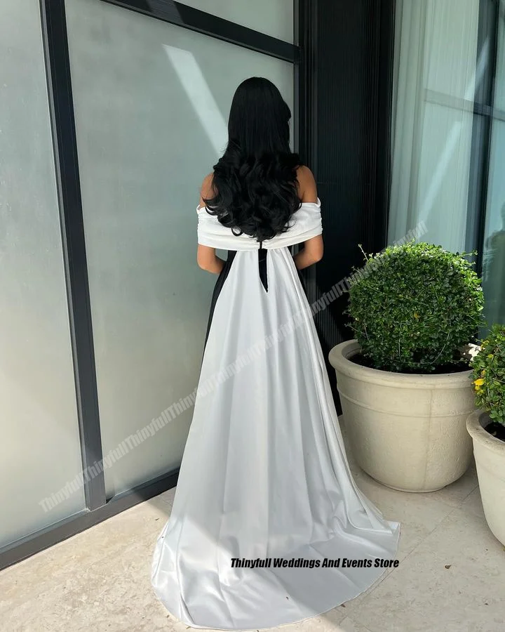 Thinyfull Off Shoulder Arabia Prom Dresses Satin Sleeveless A-line Evening Party Gown Dubai Long Special Occasion Dress