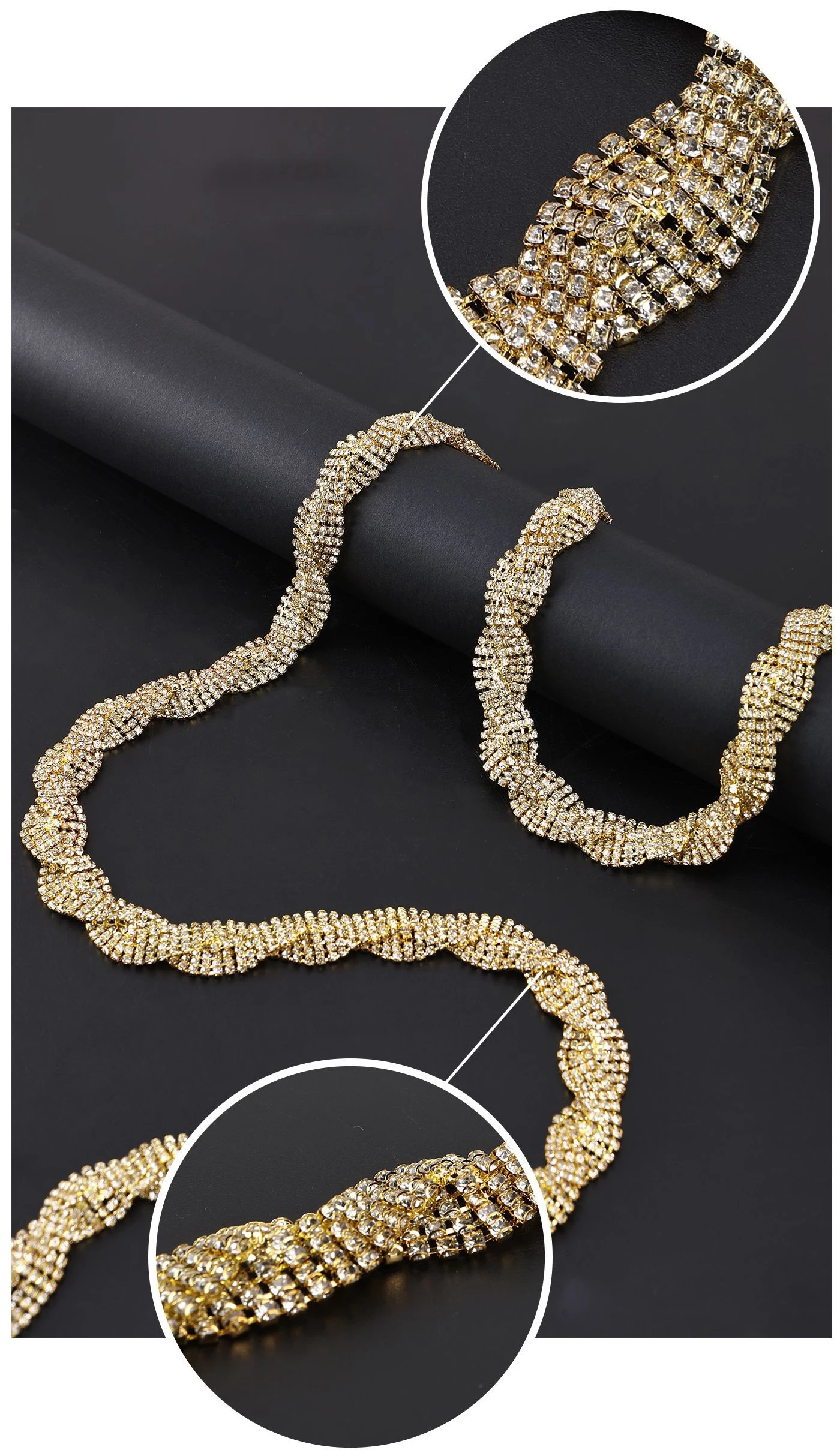 10 Yards Strass-Kette Kristall-Diamant-Accessoire DIY Bastelbedarf Geschenkdekoration Spiralförmiges Unregelmäßiges Strass-Band Nähzubehör – Detail 2