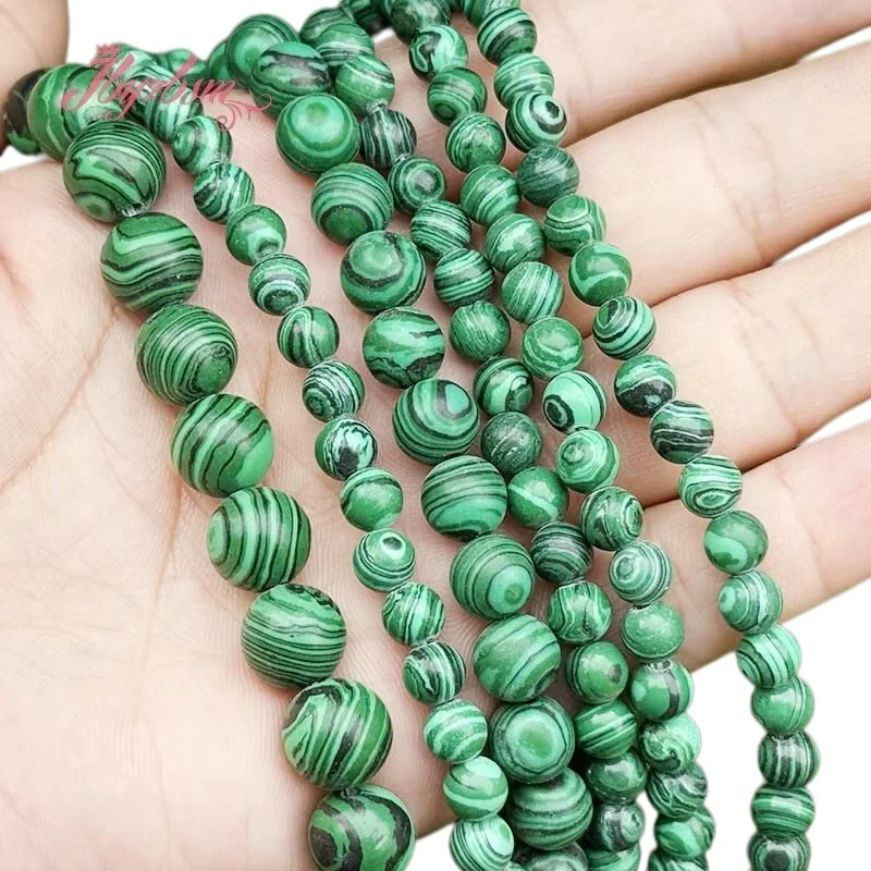 Runde grüne, künstlich hergestellte Malachit-Abstandsperlen, lose Steinperlen für DIY-Schmuckherstellung, Halskette, Armband, Strang, 15 Zoll, 6/8/10 mm