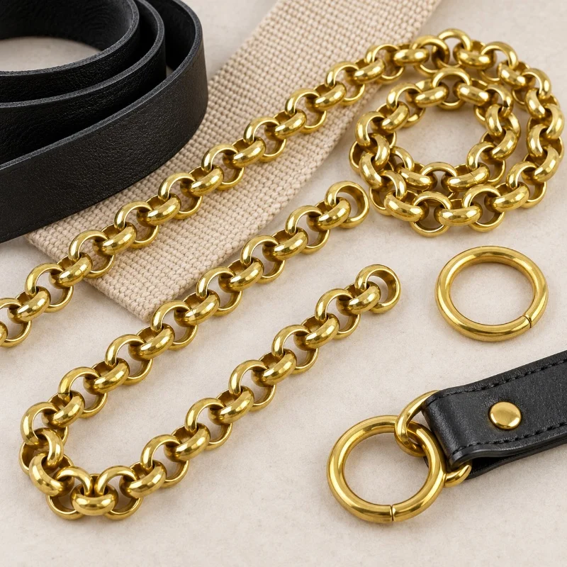 100cm Solid Brass Chain Pants Chains Belt Hanger Keychain Hook Assembly Leather Craft Connector Wallet DIY Hardware Accessories