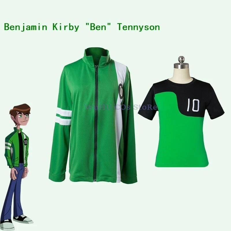 Ben Cosplay Tennyson 10 Costume Coat Green Jacket Kids Boys Girls Cotton Zip Up Green Overcoat Casual Tops T-shirts  For Adult