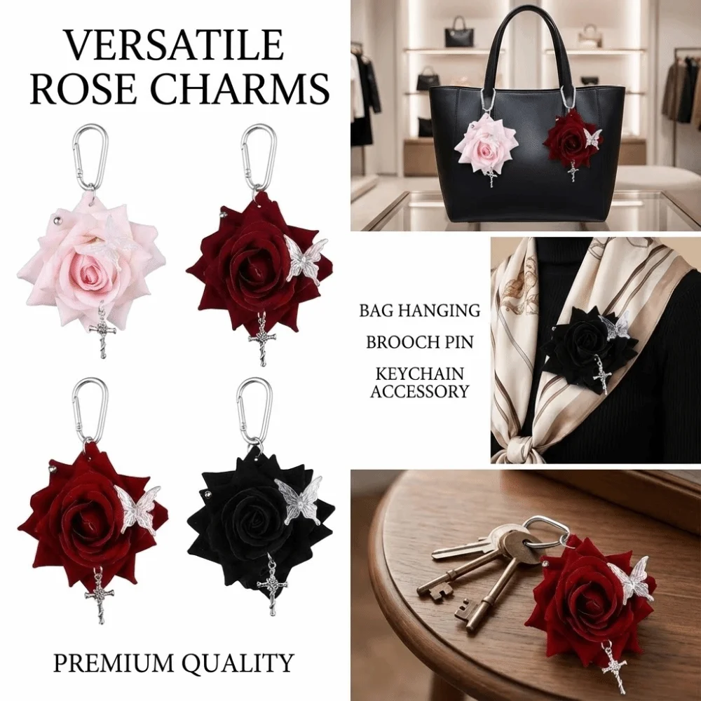 Simulation Flower Rose Keychain Handmade Drilling and Puncture Backpack Decoration Simulation Flower Keyring Colorful