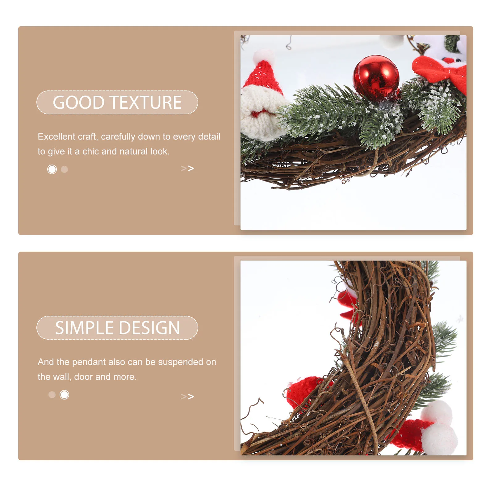 

Christmas Wreath 6162 Brown Tag Artificial Flower for Door Wall Living Room Fireplace Window Reusable Decoration Scene