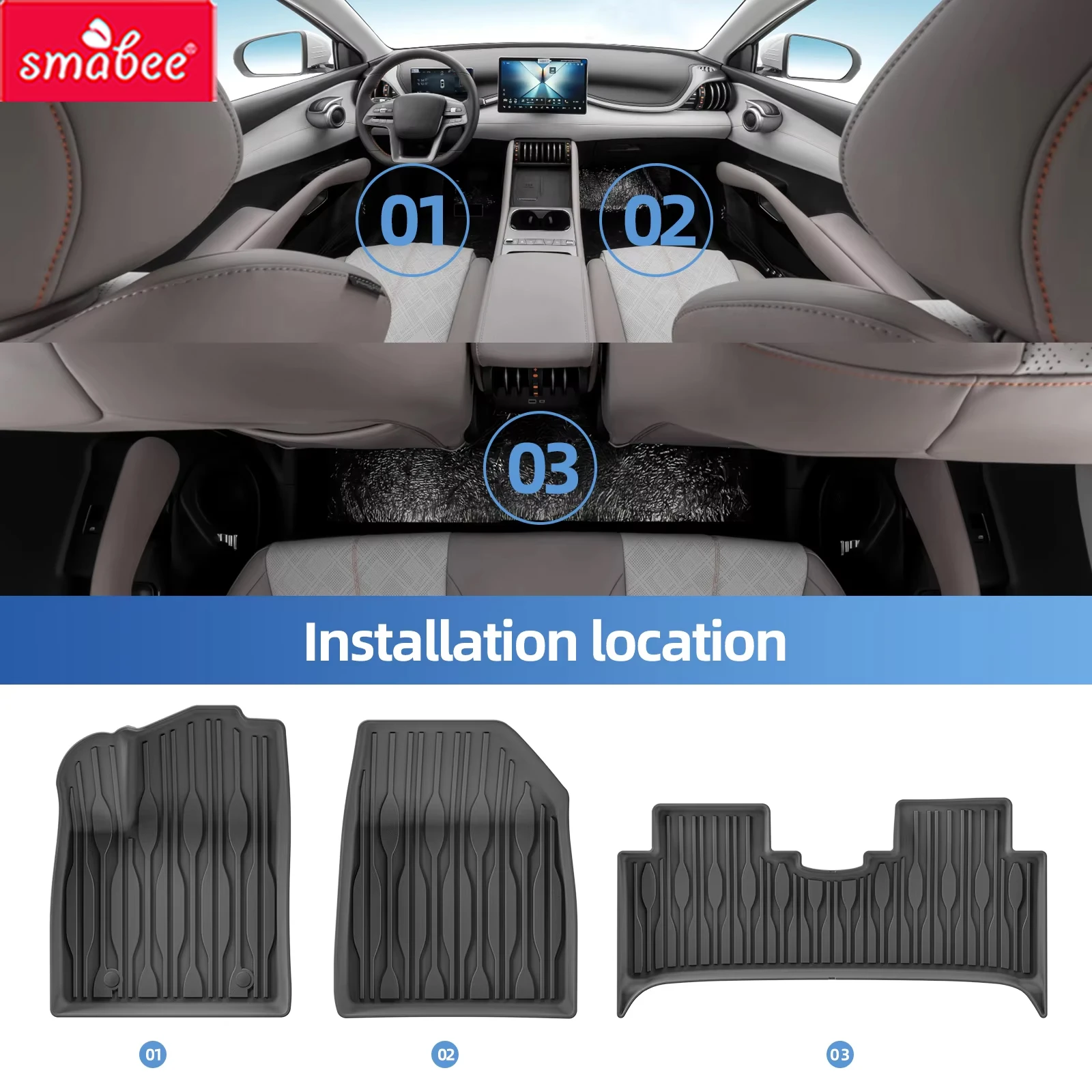 Smabee for BYD Atto 3 Atto3 YUAN PLUS 2022-2024 TPE Car All-weather Floor Mats Cargo Liner Trunk Pad Backrest Liner Accessories