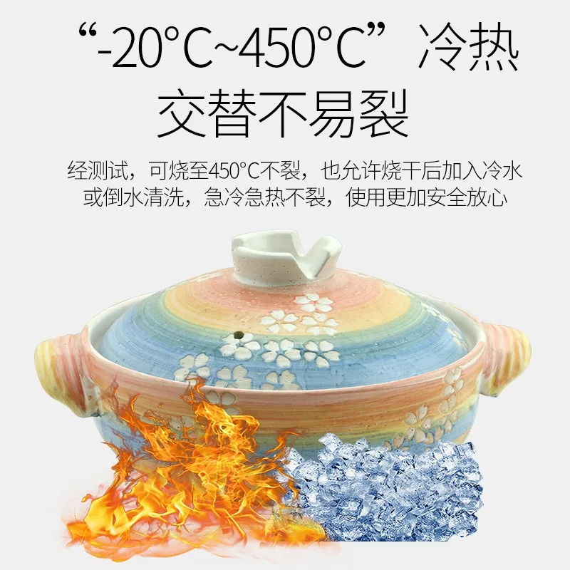 Japanese Creative Rainbow Cherry Blossom Ceramic Casserole Colorful Clay Pot Coarse Pottery Stewpan Kitchen Cooking Pot Cookware