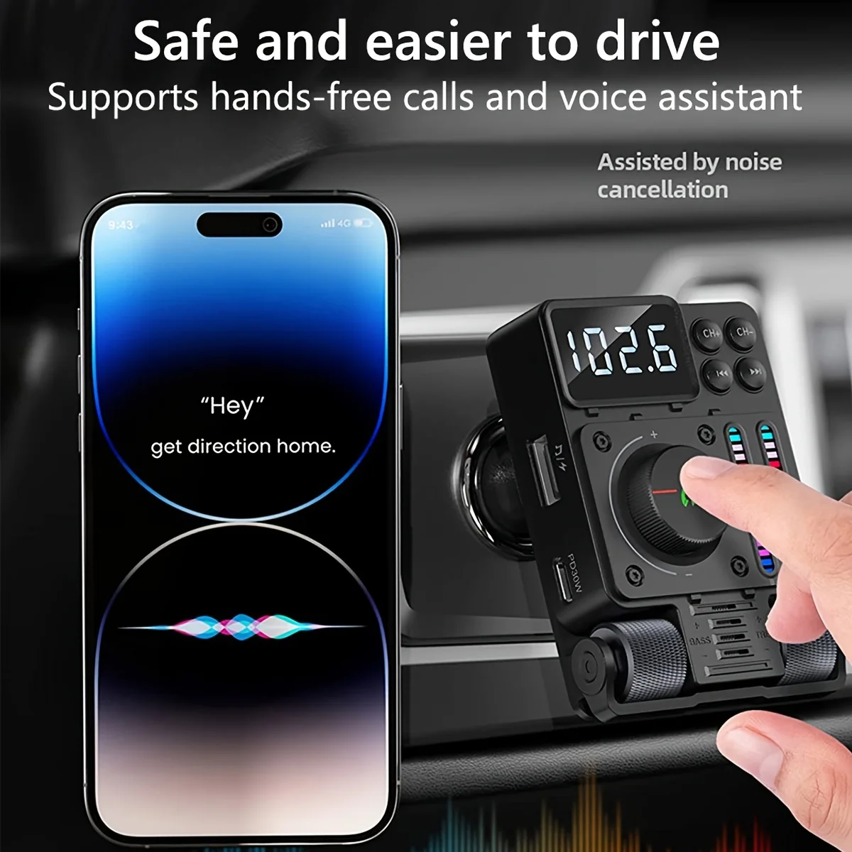 30W Car FM Transmitter, EQ Adjust MP3 Player, Fast Charge USB, Handsfree Call, 36V No Battery, P D&S, Gift For Car Lovers