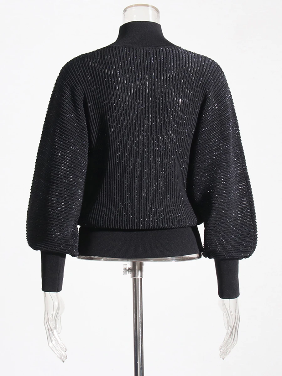 Twotwinstyle solto sheer minimalsit malha suéteres para mulheres gola alta mangas compridas básico camisola feminina roupas de moda nova