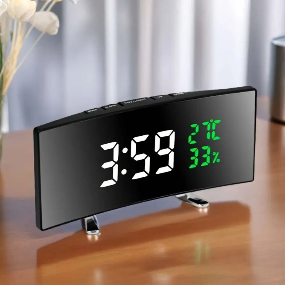 Curved LED Alarm Clock with Temp/Humidity 2