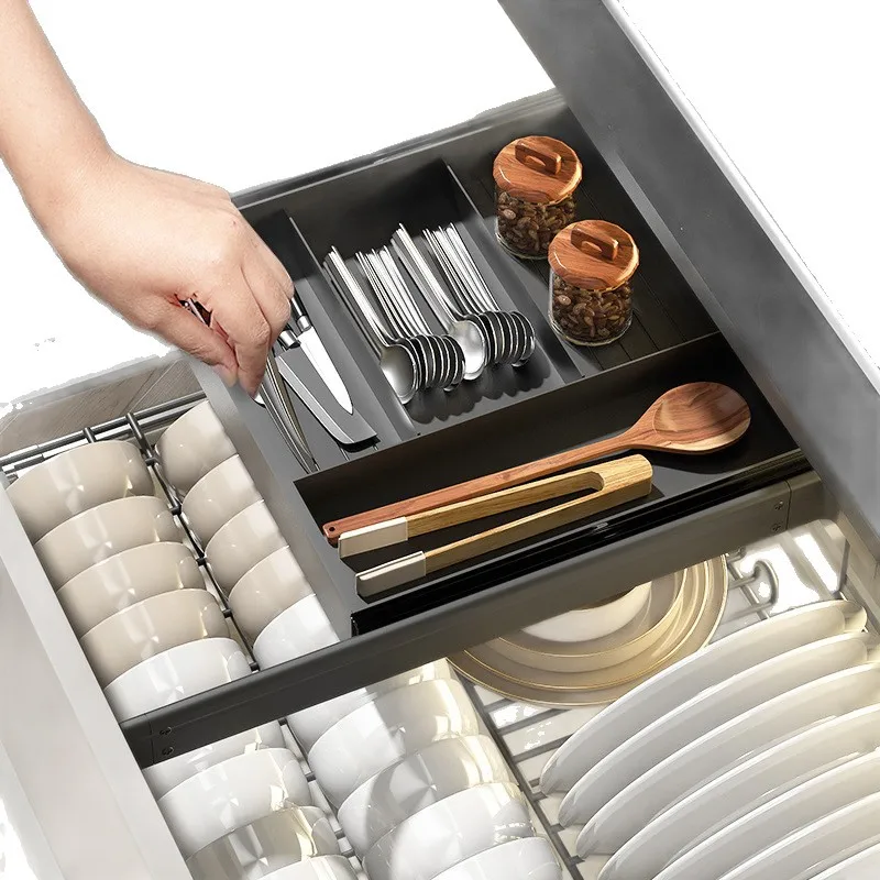 سلة سحب، خزانة المطبخ، رف وعاء ثلاثي الطبقات، رف ضخ سبائك الألومنيوم، سلة أطباق توابل زرقاء #5