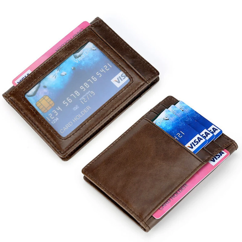 Oil Wax Genuine Leather Thin ID Driver's License Credit Card Holder Male Slim VIP Bank Cards Bag Mini Women and Men Accessories