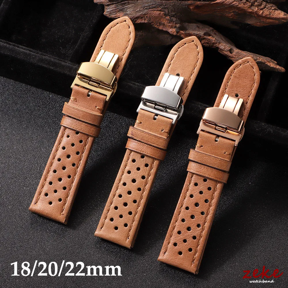 

Genuine Leather Watch Band Bracelet 18mm 20mm 22mm Cowhide Vintage Watchband Deployment Clasp for Omega for Tudor Watch Straps