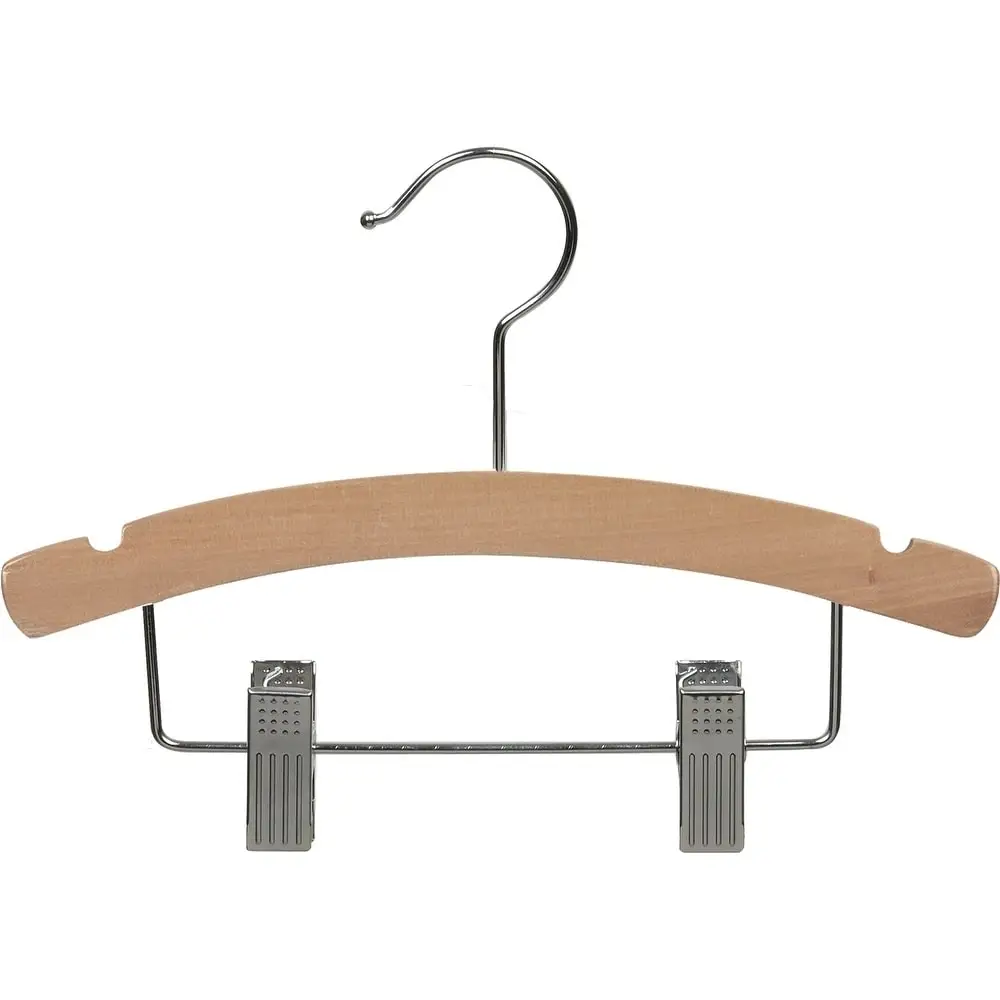 

Wooden Kid's Combo Hanger w/ Adjustable Cushion Clips, (Box of 25) 12 Inch Wood Top Hangers w/ Natural Finish & Chrome Swivel Ho
