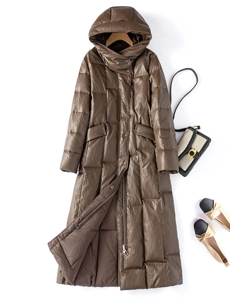 

Ning Genuine Leather down Jacket Women's Mid-Length Thickened White Duck down Winter Outerwear Sheepskin Coat