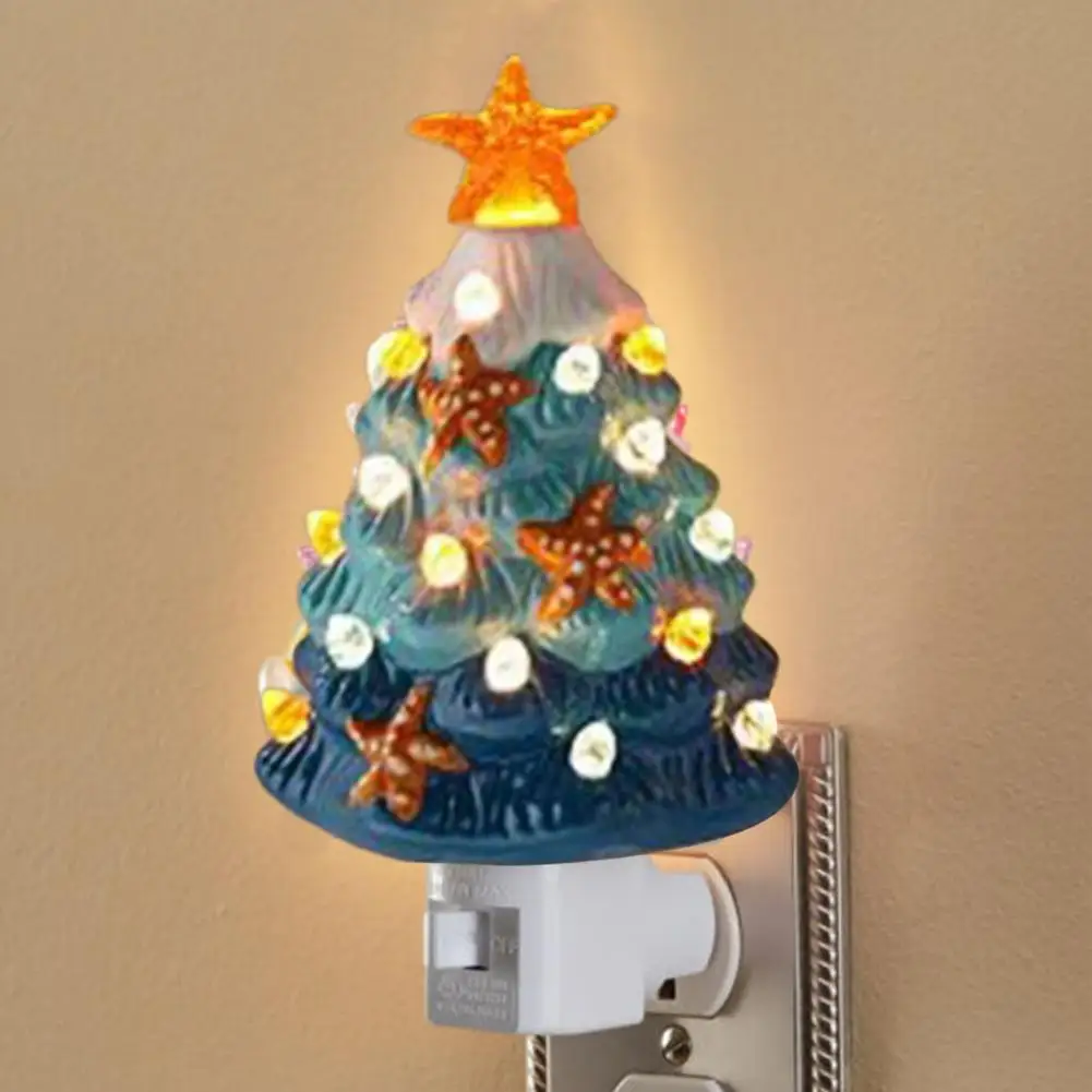 Artistic Ceramic Starfish Tree Christmas Tree LED Starfish Christmas Tree Night Light Warm Lighting Home Decoration US Plug