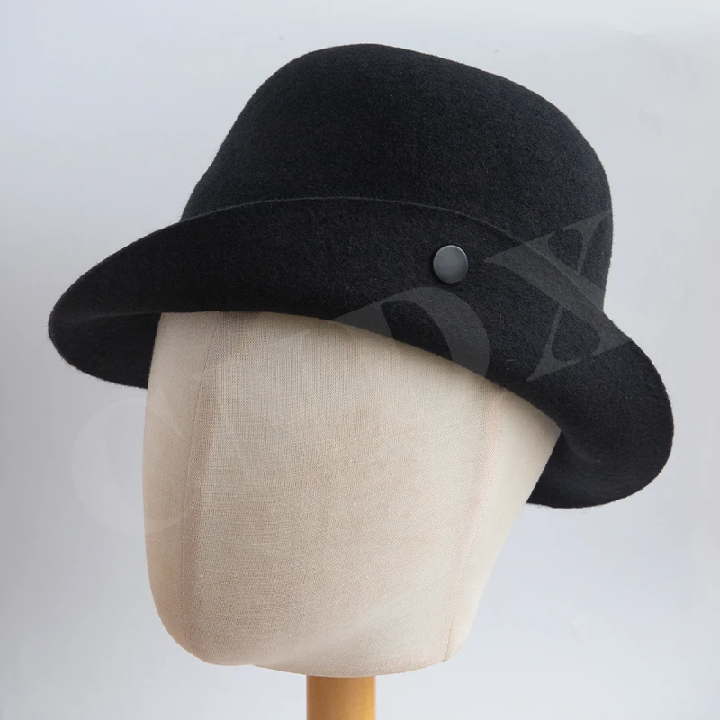 100% Wool Felt Cloche Hat Women Vintage Adjustable Snap Button Bucket Hat Asymmetric Foldable Brim Winter Warm Church Cap