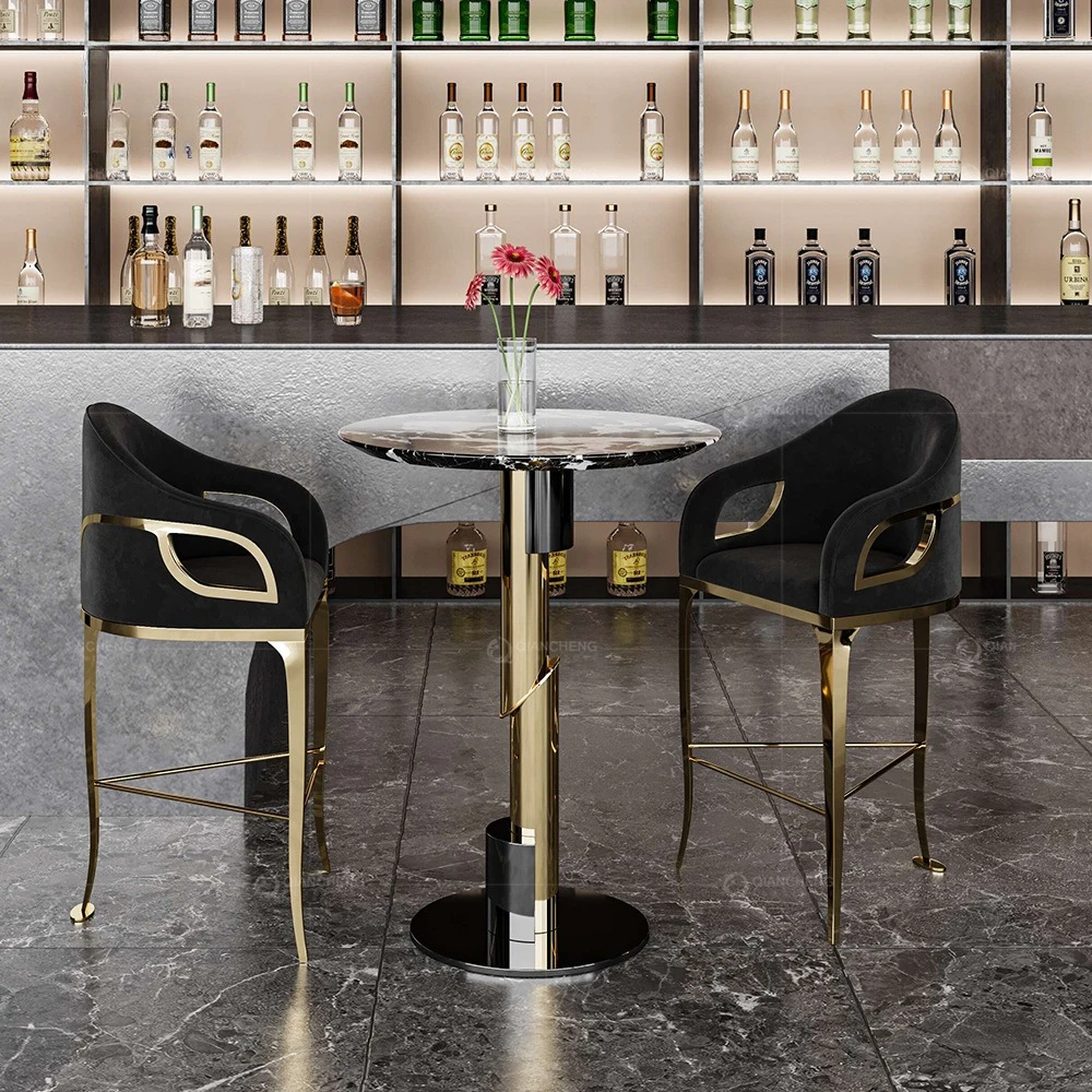 

Light Luxury Bar High Jewelry Bar Chair High Backrest Bar Stool Gold Stainless Steel Luxury High Foot Stool