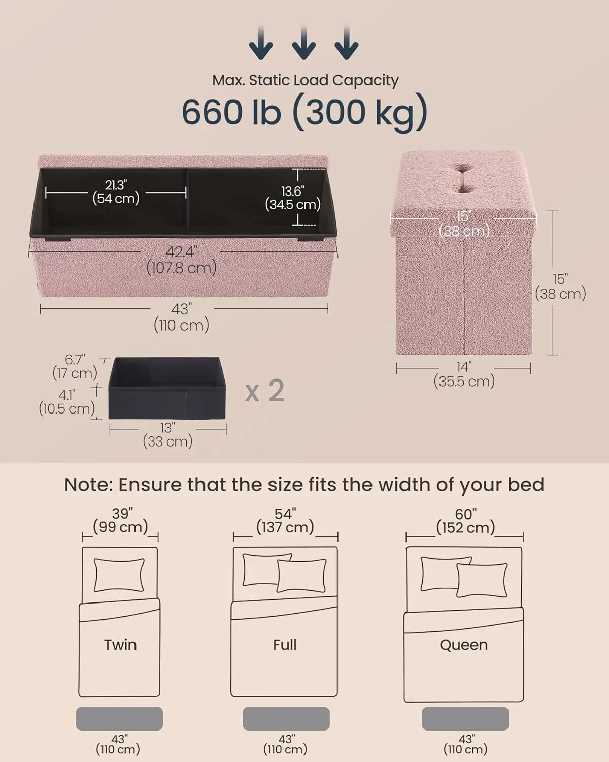 

Songmics Home Storage Ottoman Bench, Storage Chest, 15 X 43 X 15 Inches, Foot Rest Stool, End Of Bed Bench, Load Up To 660 Lb,