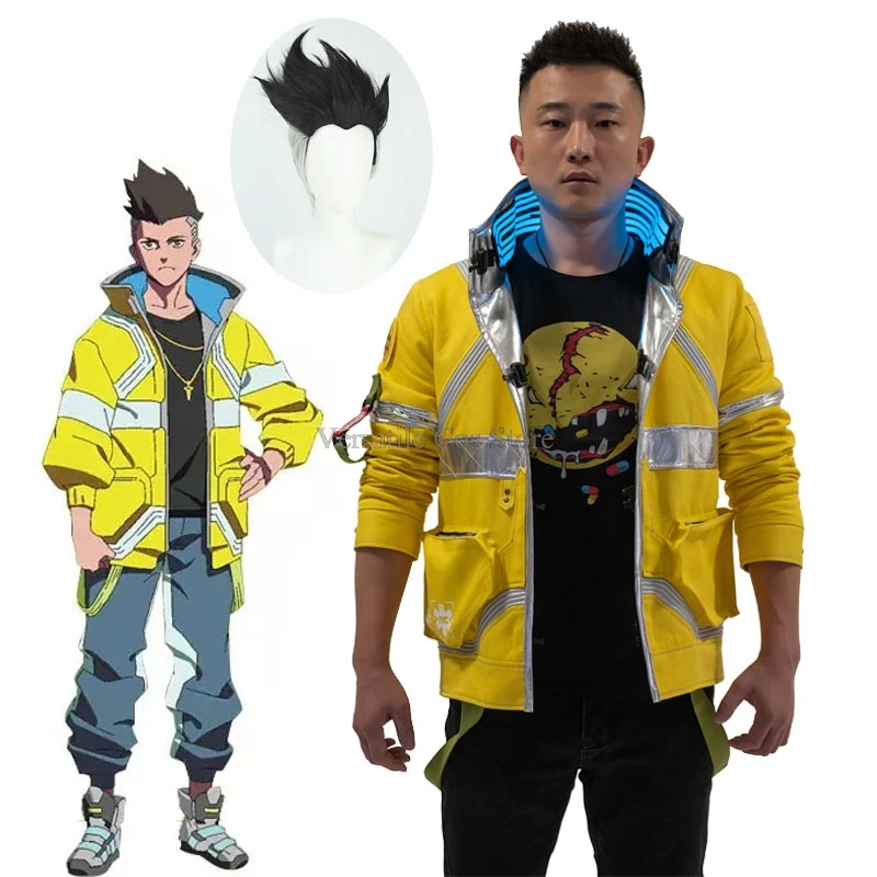 David Martinez Cosplay Costumes Yellow Luminous Coat Anime CYBER Role Play Halloween Party Jackets For Man PUNK