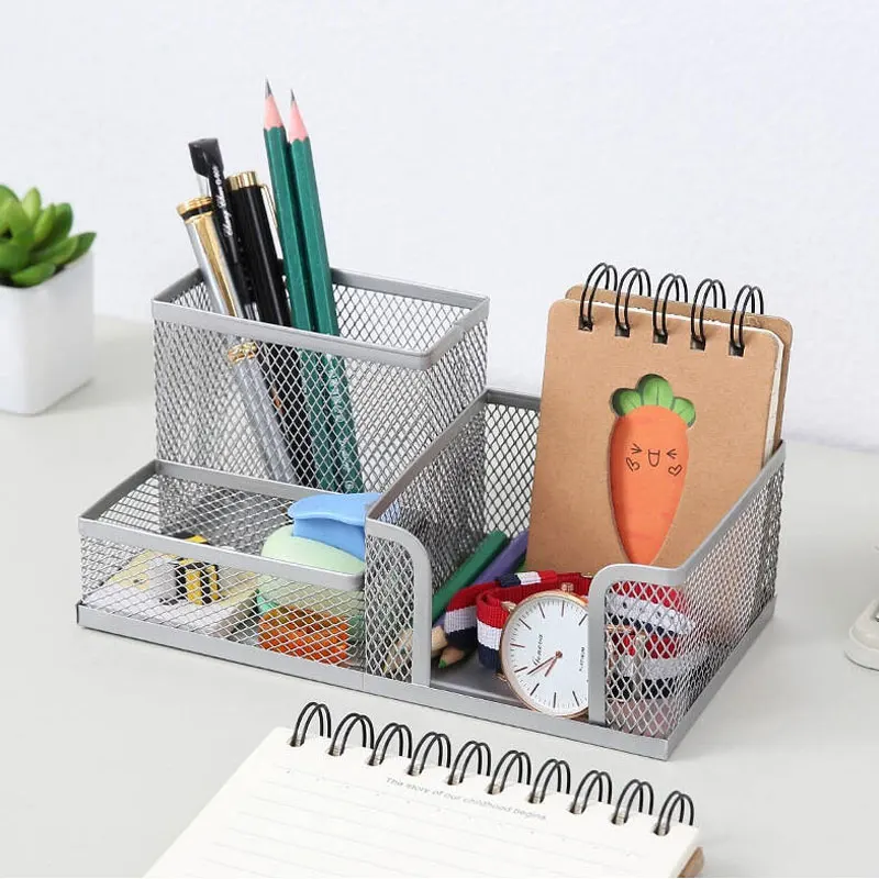1pcs School Mesh Pens Multi Compartment Mesh Desk Organizer for Office Supplies Desktop Stationery Holder for Desk Organization view 3